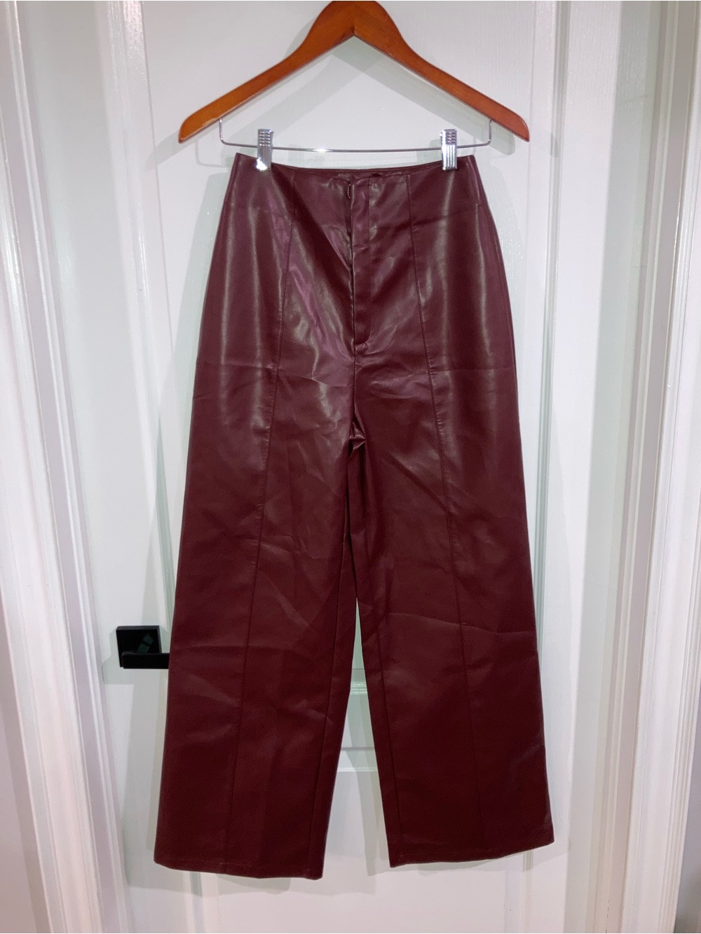 Commense Wine Red Faux Leather Wide Leg Pants - size XS